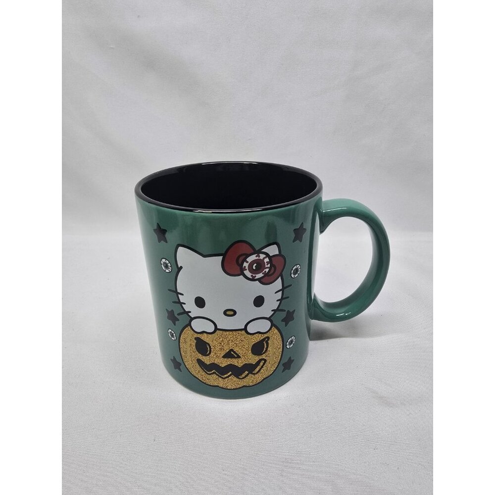 Hello Kitty Halloween Green Ceramic Mug 20oz Glitter Pumpkin Spooky